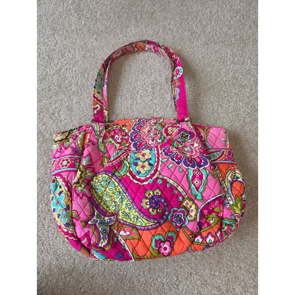Vera Bradley Lilli Bell Paisley Quilted Cotton Shoulder Bag Tote Pink Orange